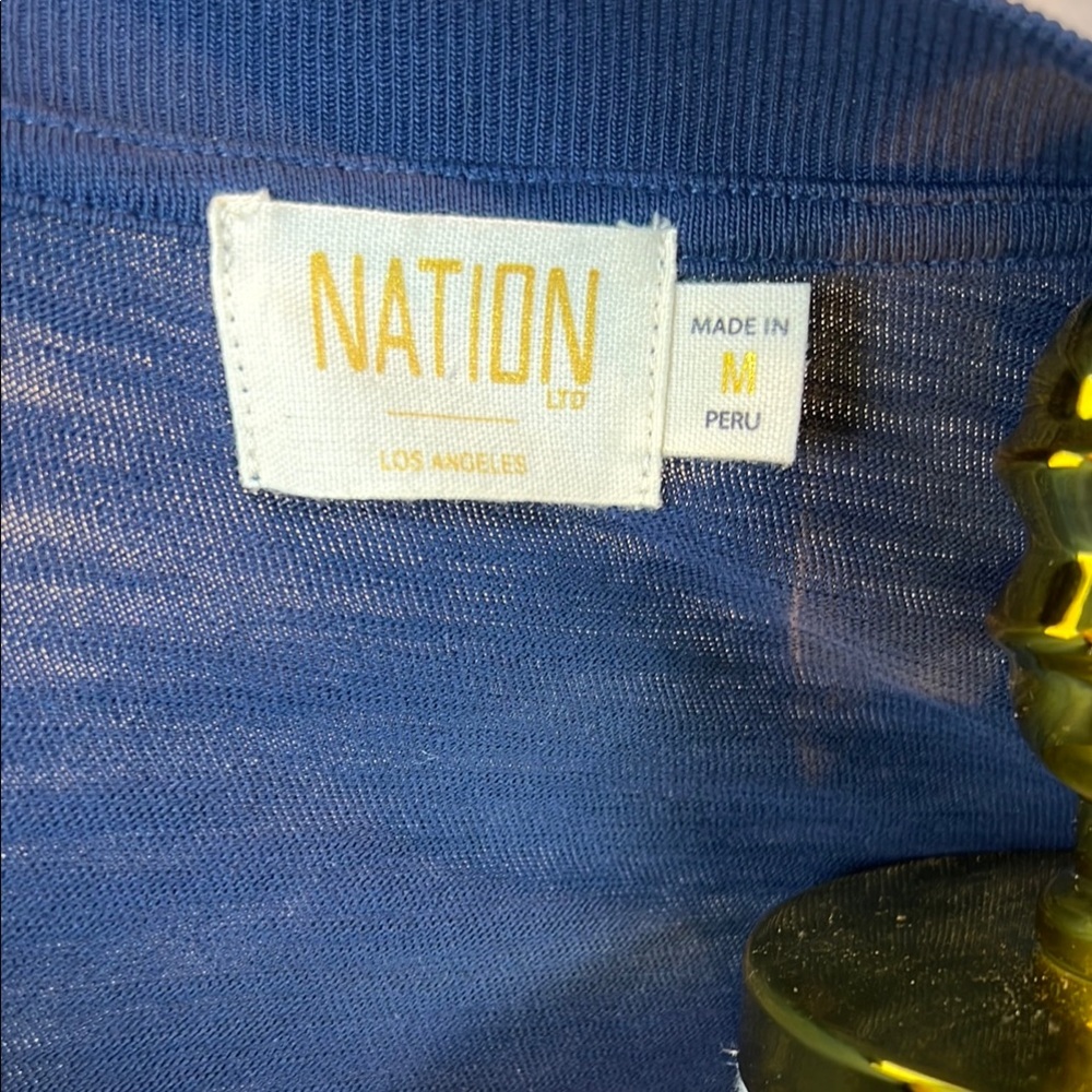 Nation LTD 100%cotton Blue Asymmetrical Ruched Puff Sleeve Blouse.      order115 - Picture 3 of 14